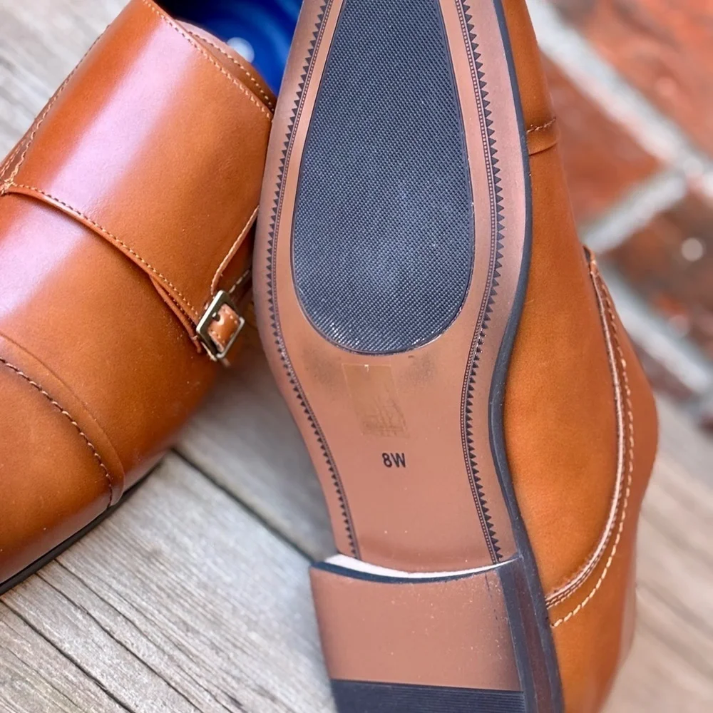 Bruno Marc Hutchingson 2 Double Monk Strap Brown Leather Dress Slip Ons 8W